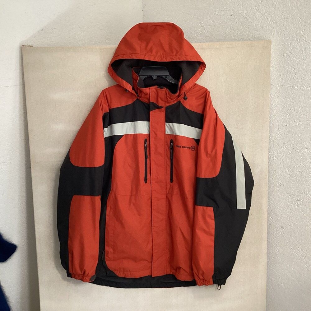 vintage free country men’s XLT coat/jacket orange/black detachable hood lined